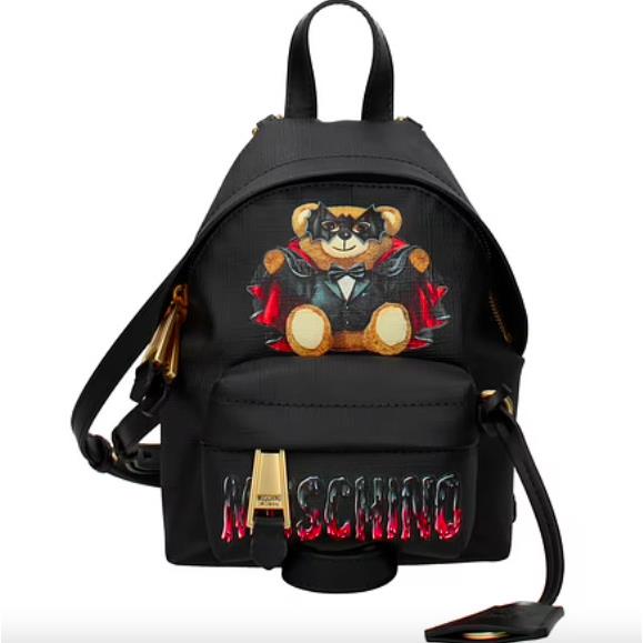 SS20 Moschino Couture Jeremy Scott Bat Teddy Bear Black Mini Backpack Halloween