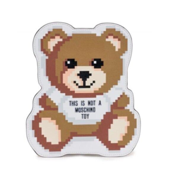 AW19 Moschino Couture Jeremy Scott Sims Leather Teddy Bear Pixel Pouch Clutch