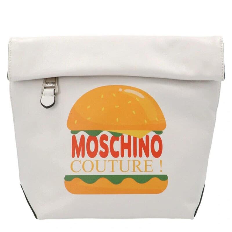 SS22 Moschino Couture Jeremy Scott The Diner White Leather Lunch Bag Hamburger