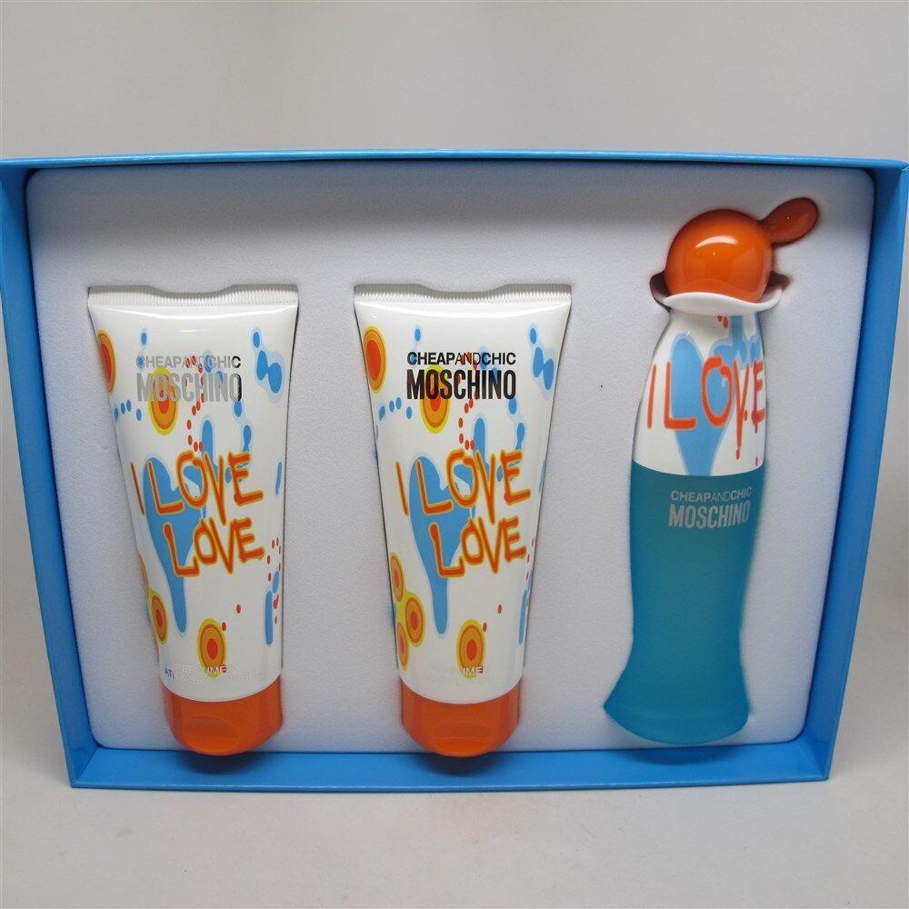 I Love Love by Moschino 3 Pcs Set: 1.7 oz Edt Spray 3.4 oz Lotion Shower Gel