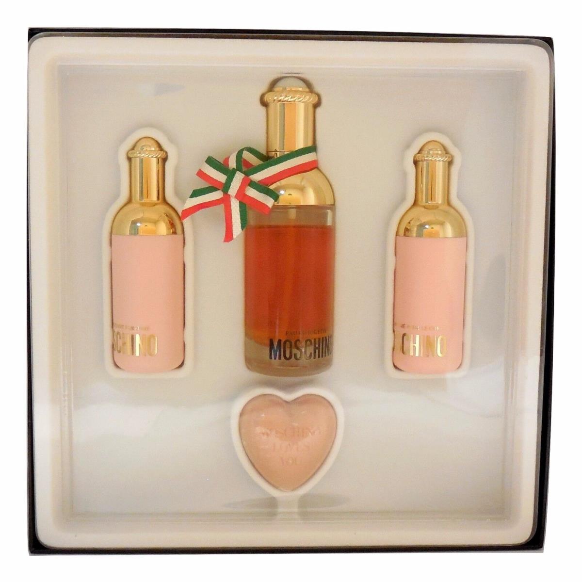 Moschino 4 Piece Gift Set with Eau DE Toilette Natural Spray 45 ML/1.5 Oz. D