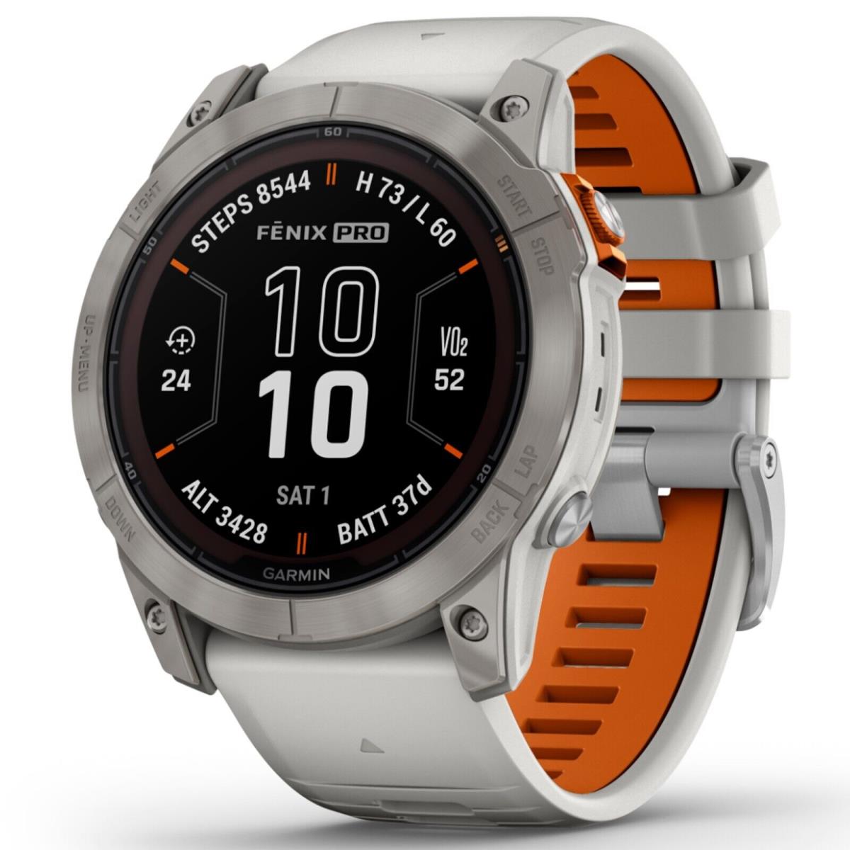 Garmin 010-02778-14 Fenix 7X Pro Solar 51MM Smartwatch Orange Titanium Watch - Fog Gray/Ember Orange Band