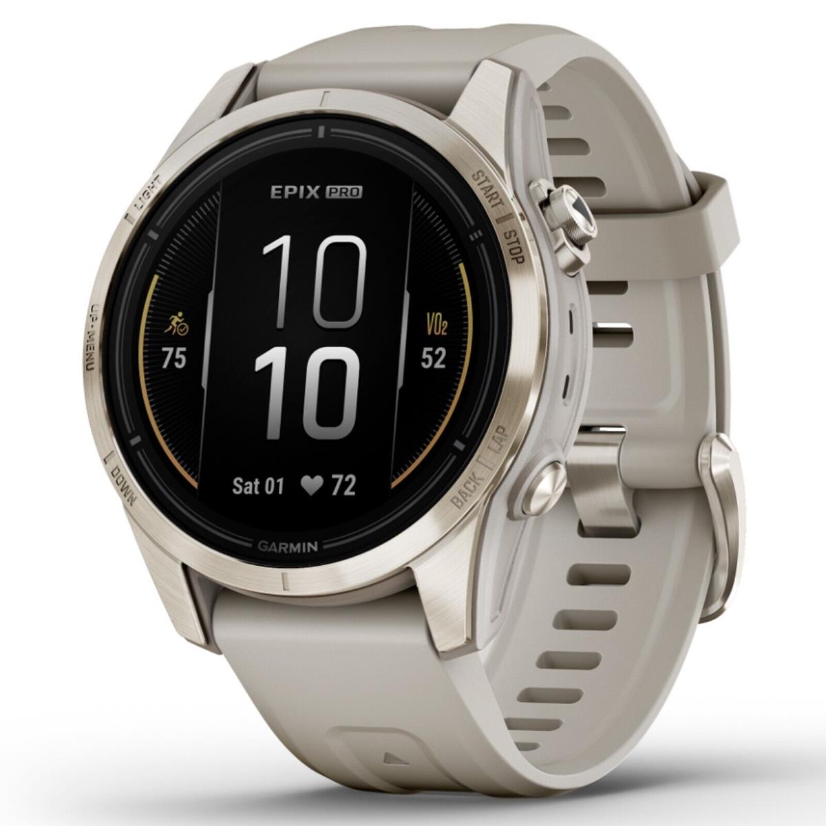 Garmin 010-02802-10 Epix Pro Gen 2 Sapphire 42MM Smartwatch Soft Gold Watch - Soft Gold with Light Sand Band