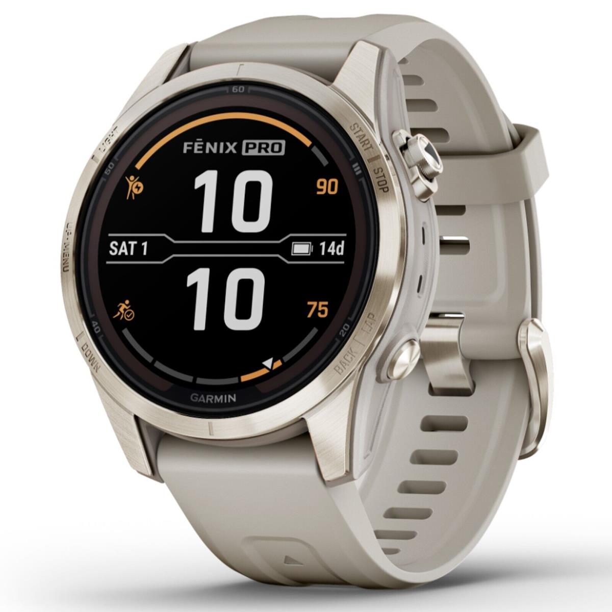 Garmin 010-02776-14 Fenix 7S Pro Sapphire Solar 42MM Smartwatch Light Sand Watch - Soft Gold with Light Sand Band