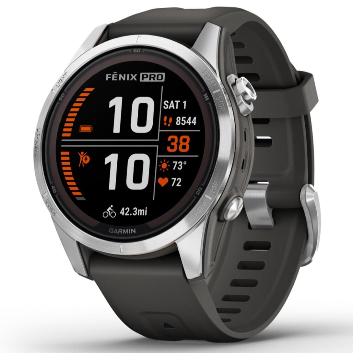 Garmin 010-02776-00 Fenix 7S Pro Solar Edition 42MM Smartwatch Graphite Watch - Silver with Graphite Band