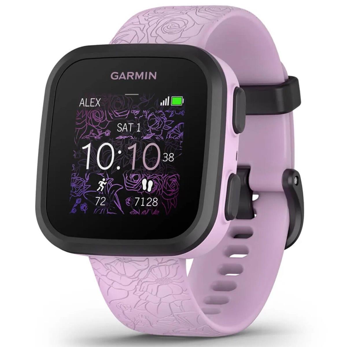 Garmin 010-02448-01 Kids Bounce Lilac Floral Smartwatch Sports Fitness Gps Watch