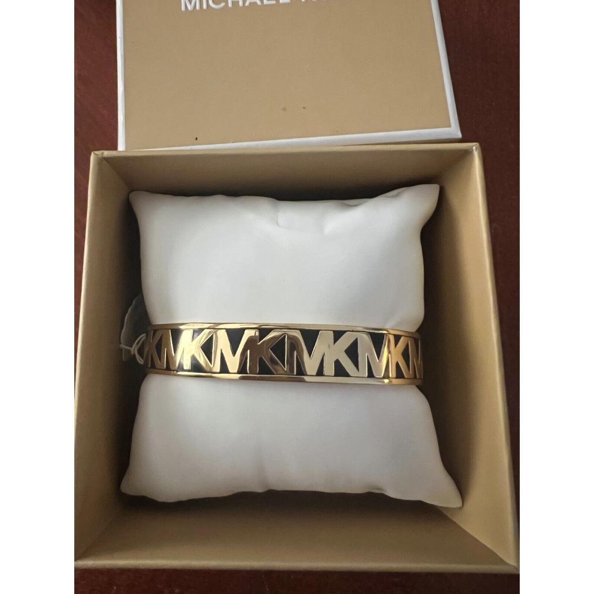 Kors Signature MK Logo Bangle Bracelet Gold Tone Black Boxed