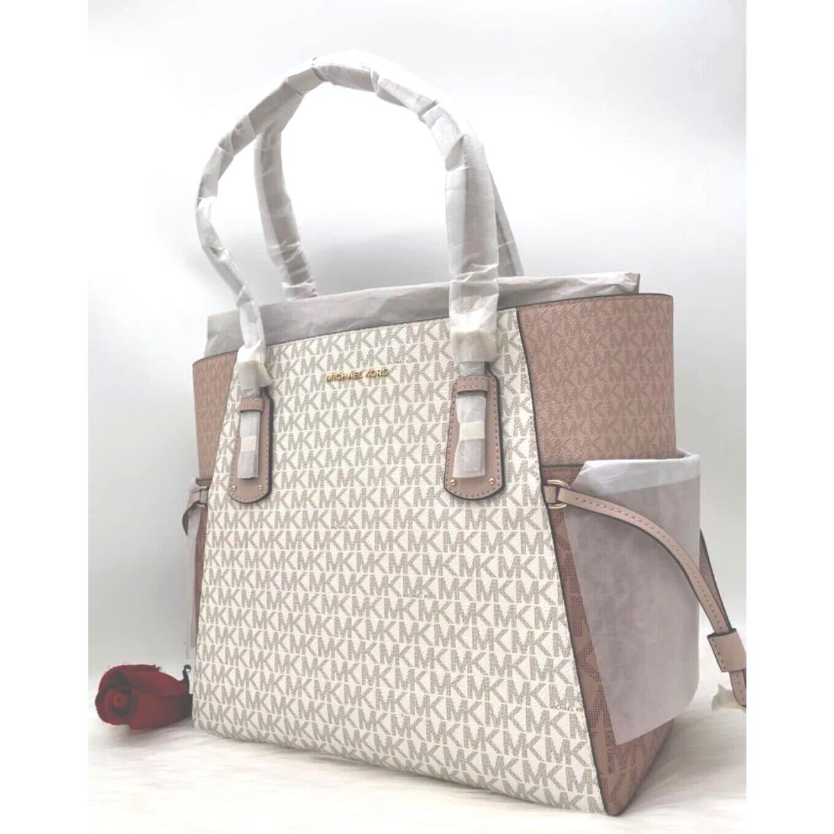 Kors Voyager MK Monogram Coated Canvas Tote Optic White/pink