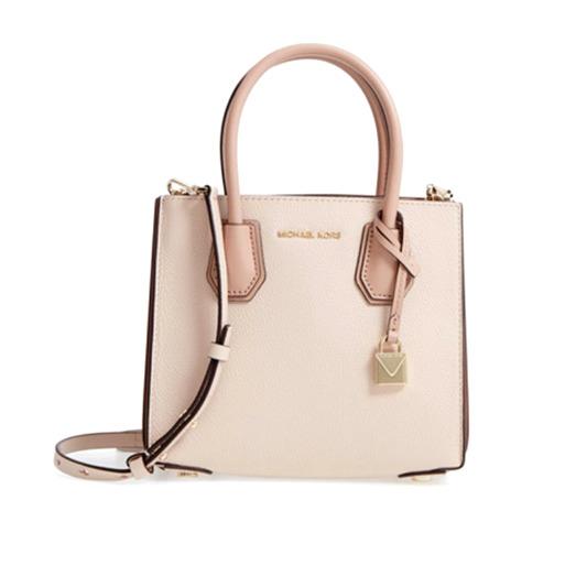 Michael Kors Mercer Pebbled Medium Accordion Leather Crossbody Bag - Soft Pink - Exterior: Soft Pink, Lining: Beige, Handle/Strap: Pink