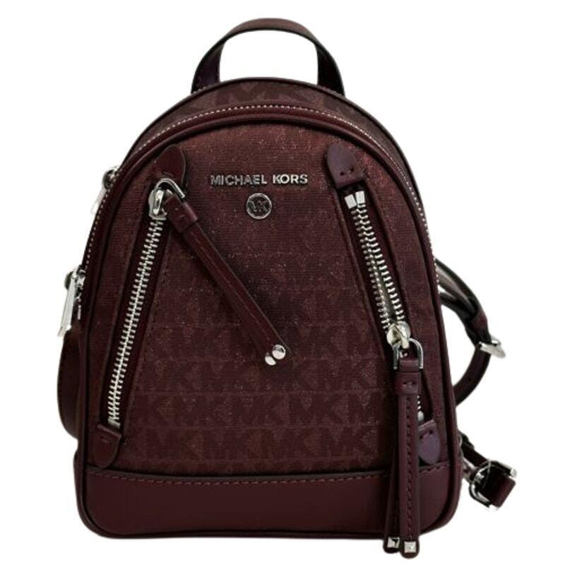 Michael Kors Logo Burgundy Brooklyn Mini Convertible Messenger Backpack