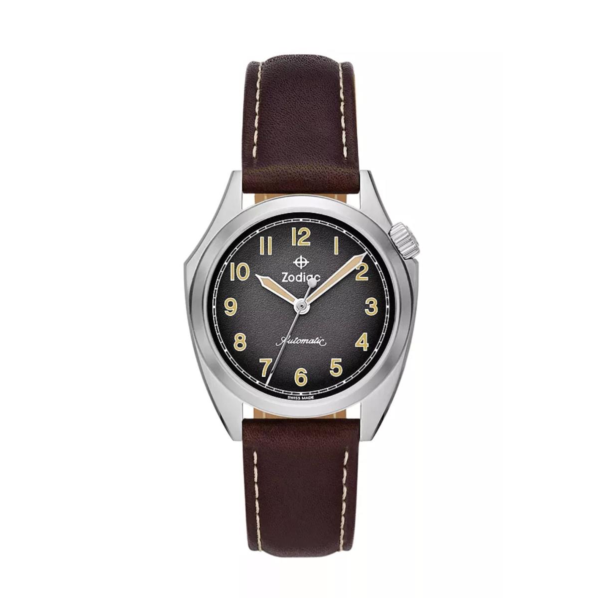 Zodiac ZO9712 Field Olympos Gray Steel 40 mm Brown Leather Automatic Men`s Watch