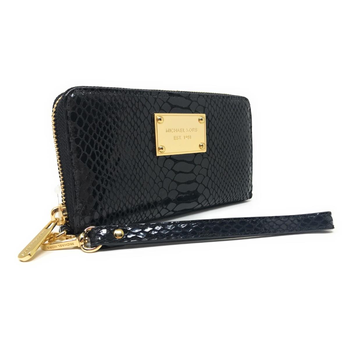 Michael Kors Multifunction Case Wristlet - Black Embossed Leather