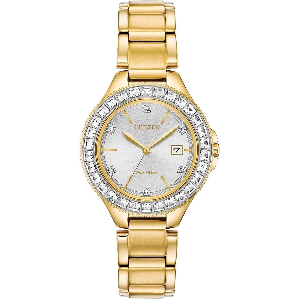 Citizen Eco-drive Ladies Silhouette Crystal Bezel Gold Tone Watch FE1192-58A