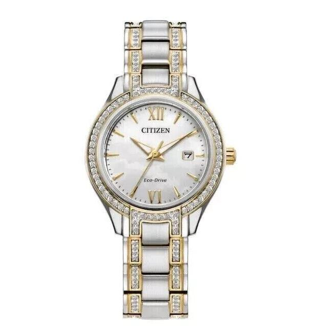 Citizen FE1234-50D Silhouette Crystal Accented Mop Dial Women`s Watch - Dial: Mother-of-pearl, Band: Gold, Silver, Bezel: Gold