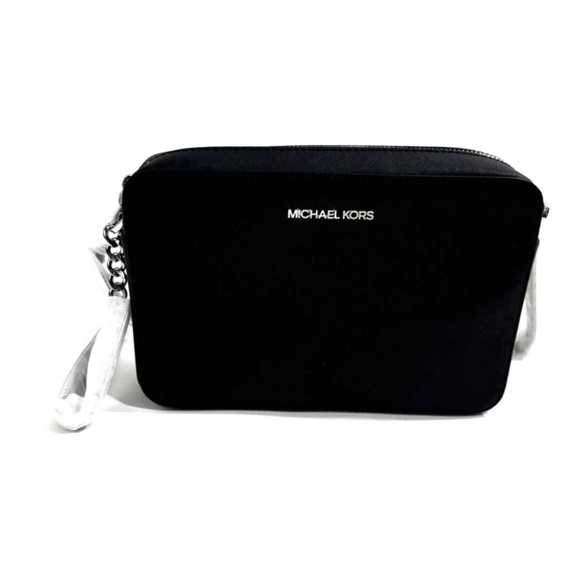 Kors Jet Set Large Saffiano Leather Crossbody Bag Black Silver