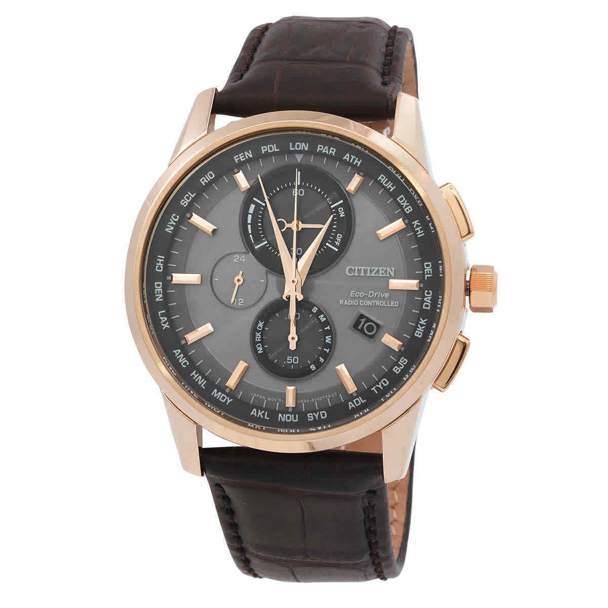 Citizen Perpetual World Time Chronograph Grey Dial Men`s Watch AT8113-12H