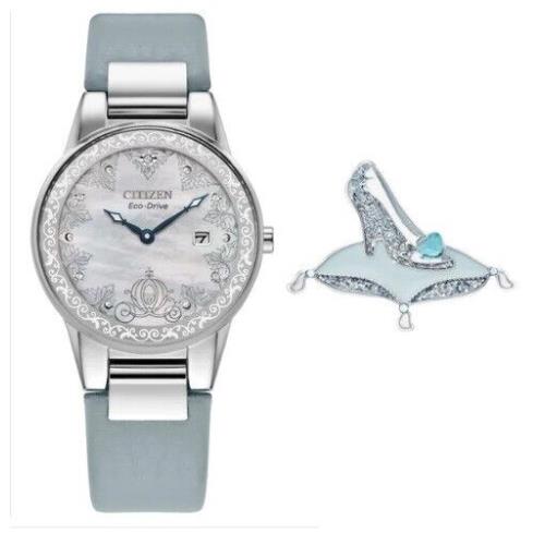 Womens Citizen Eco Drive Disney Cinderella Box Set Quartz Watch Pin W32