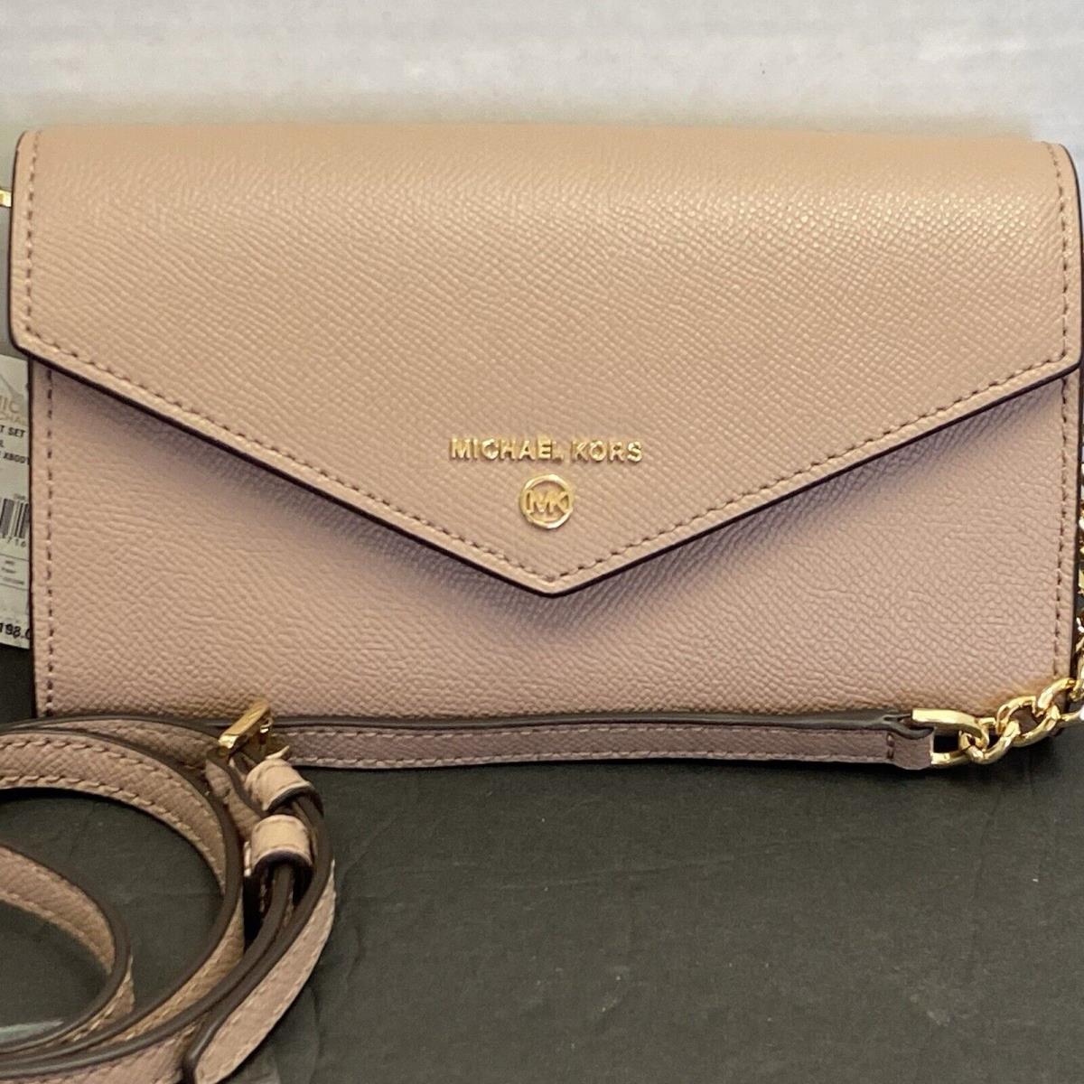 Michael Kors Jet Set Charm Large Envelope Phone Crossbody Fawn Pink Leather Fash Brands