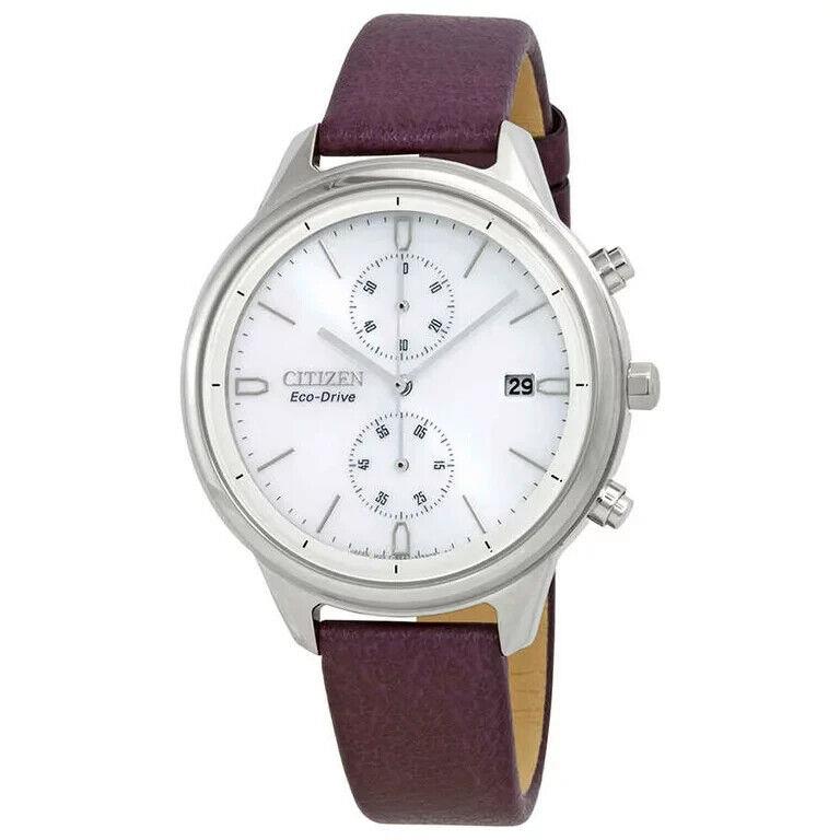 Citizen Women`s Eco-drive Chandler Silver Stainless Purple Leather FB2000-11A - Dial: White, Band: Purple, Bezel: Silver