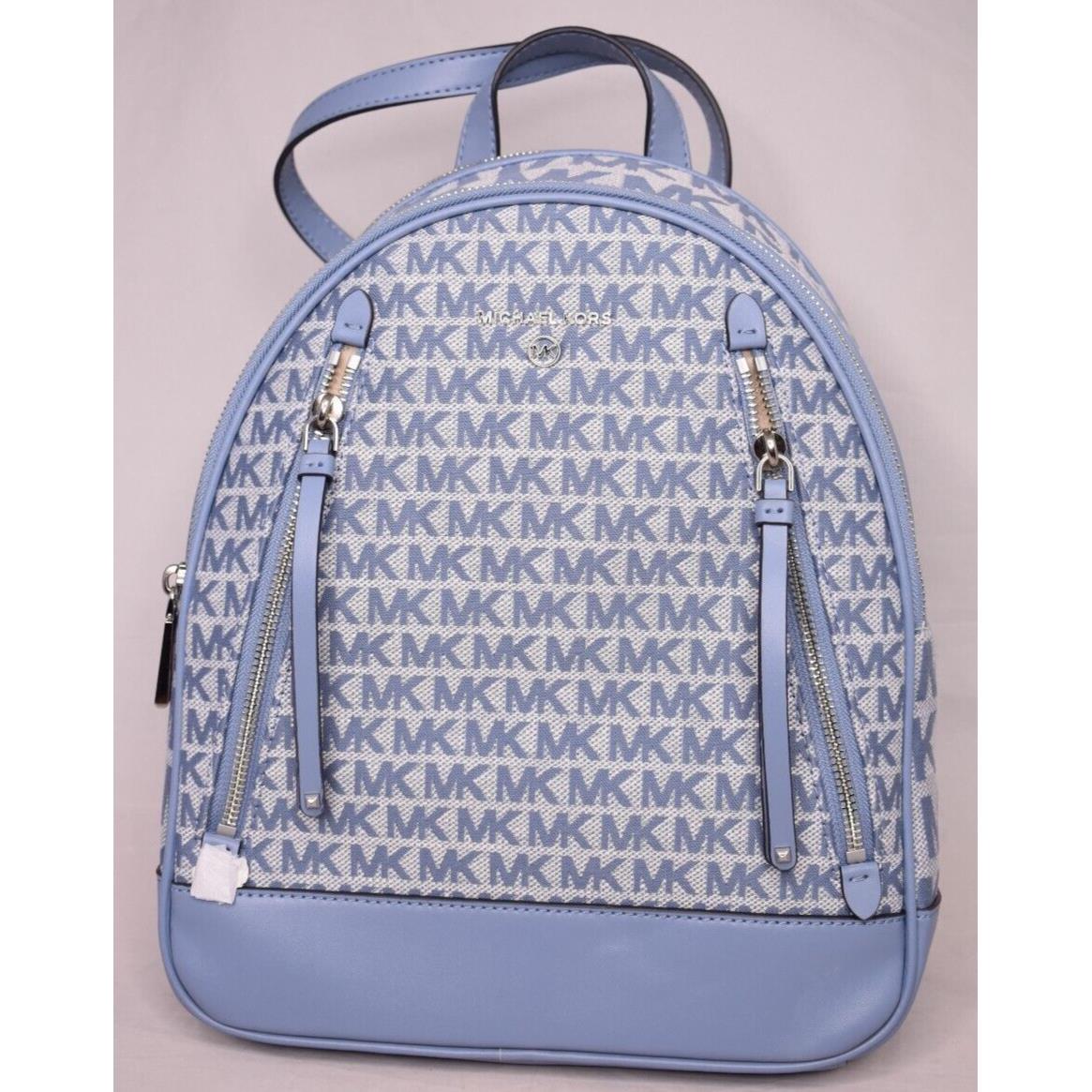 Michael Kors Brooklyn Chambray Blue Logo Medium Bookbag Backpack Purse