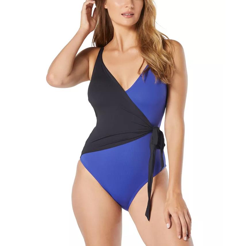 Coco Reef Contours Colorblocked Surplice Tummy-control One-piece Swimsuit 14/38D