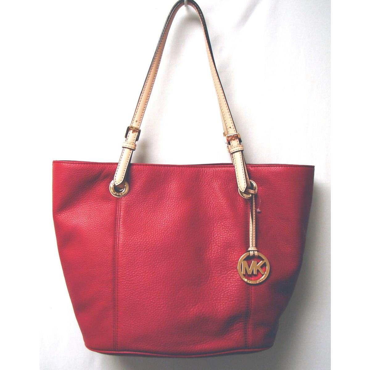 Michael Kors Leather Tote-jet Set ITEM-Red/Tan/Gold-NWT-$278