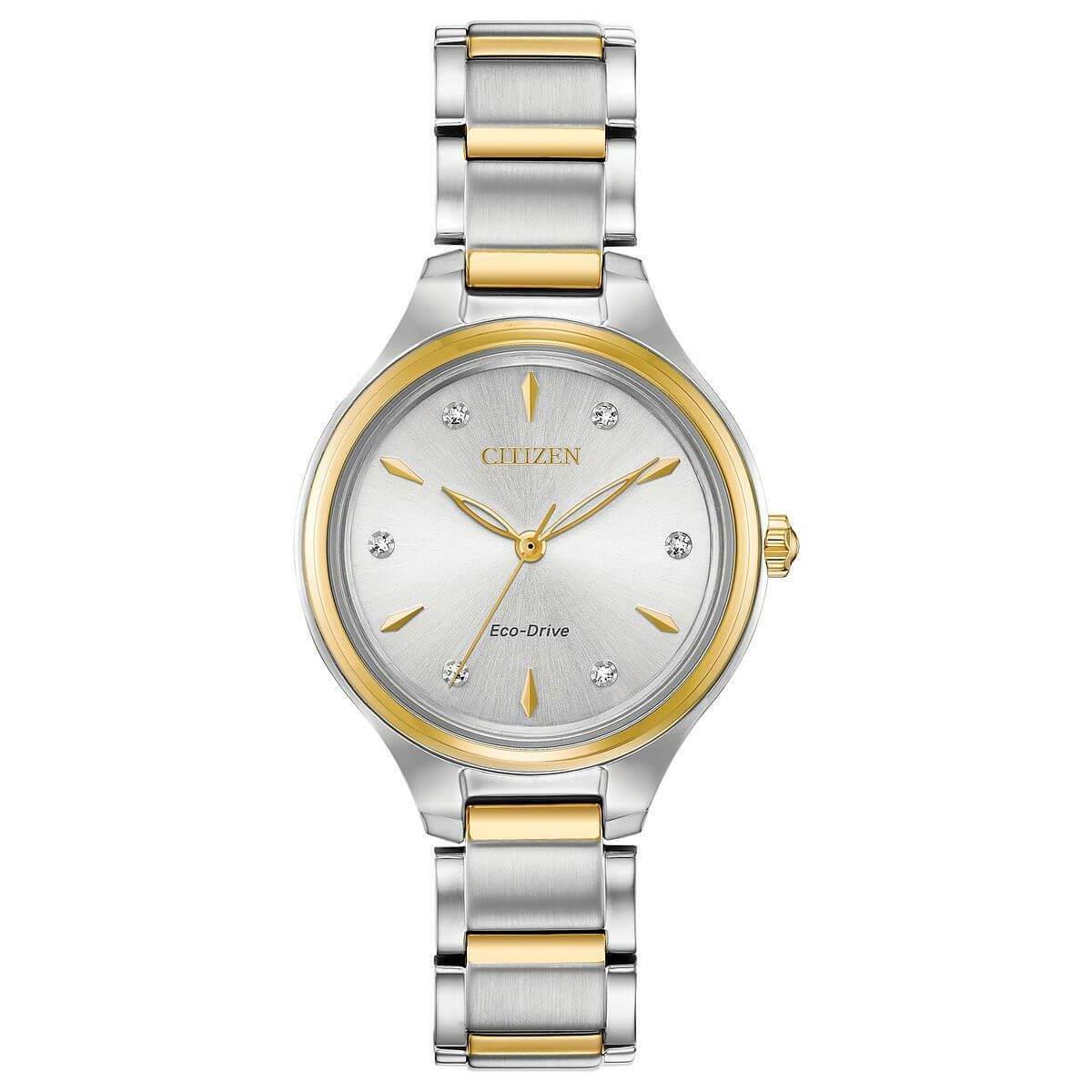 Citizen Corso FE2104-50A Ladies 29mm Silver Dial Watch - Dial: Silver, Band: Two Tone Silver/Gold, Bezel: Gold