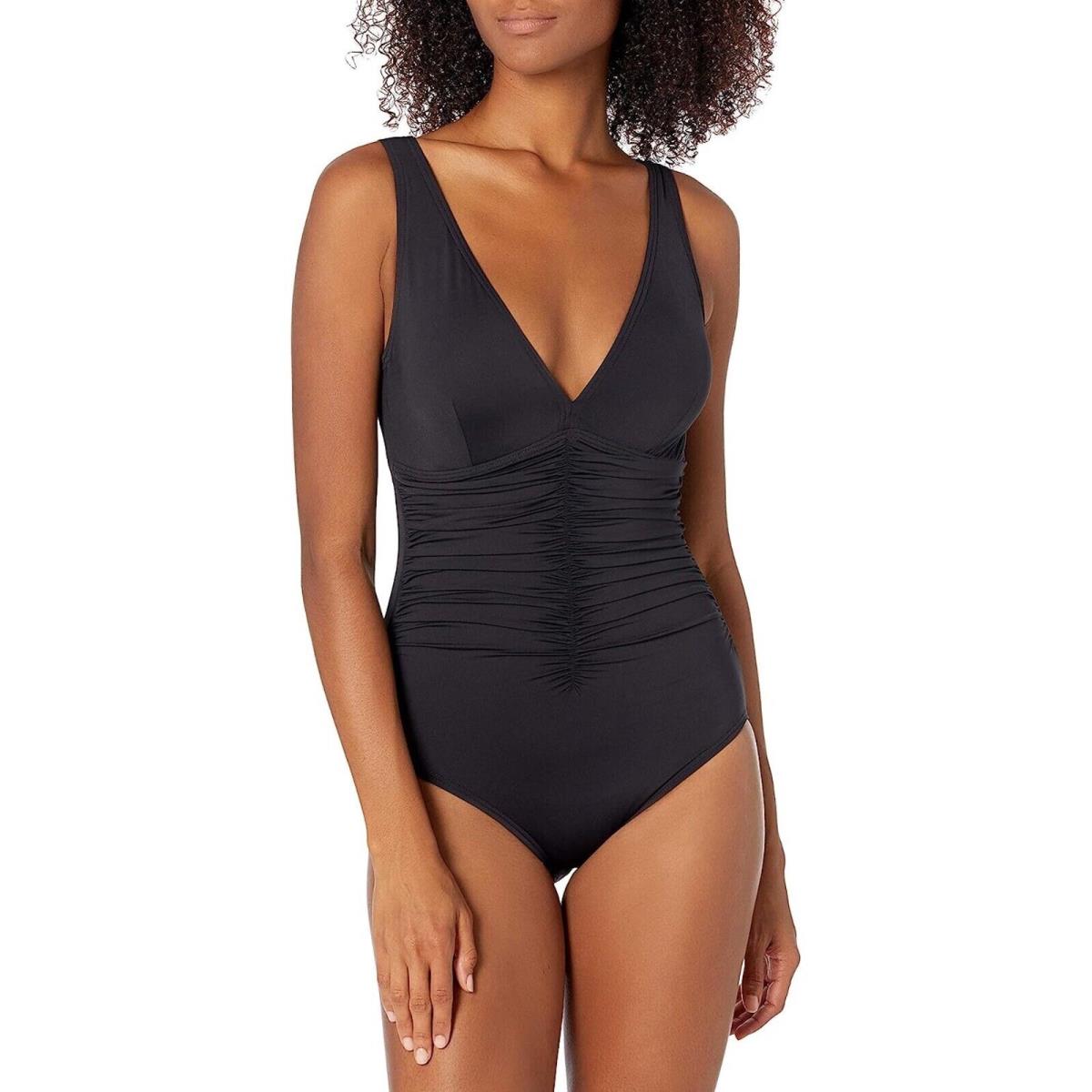 Coco Reef L45327 Black Solitaire V-neck One-piece Swimsuit Size 16/40C