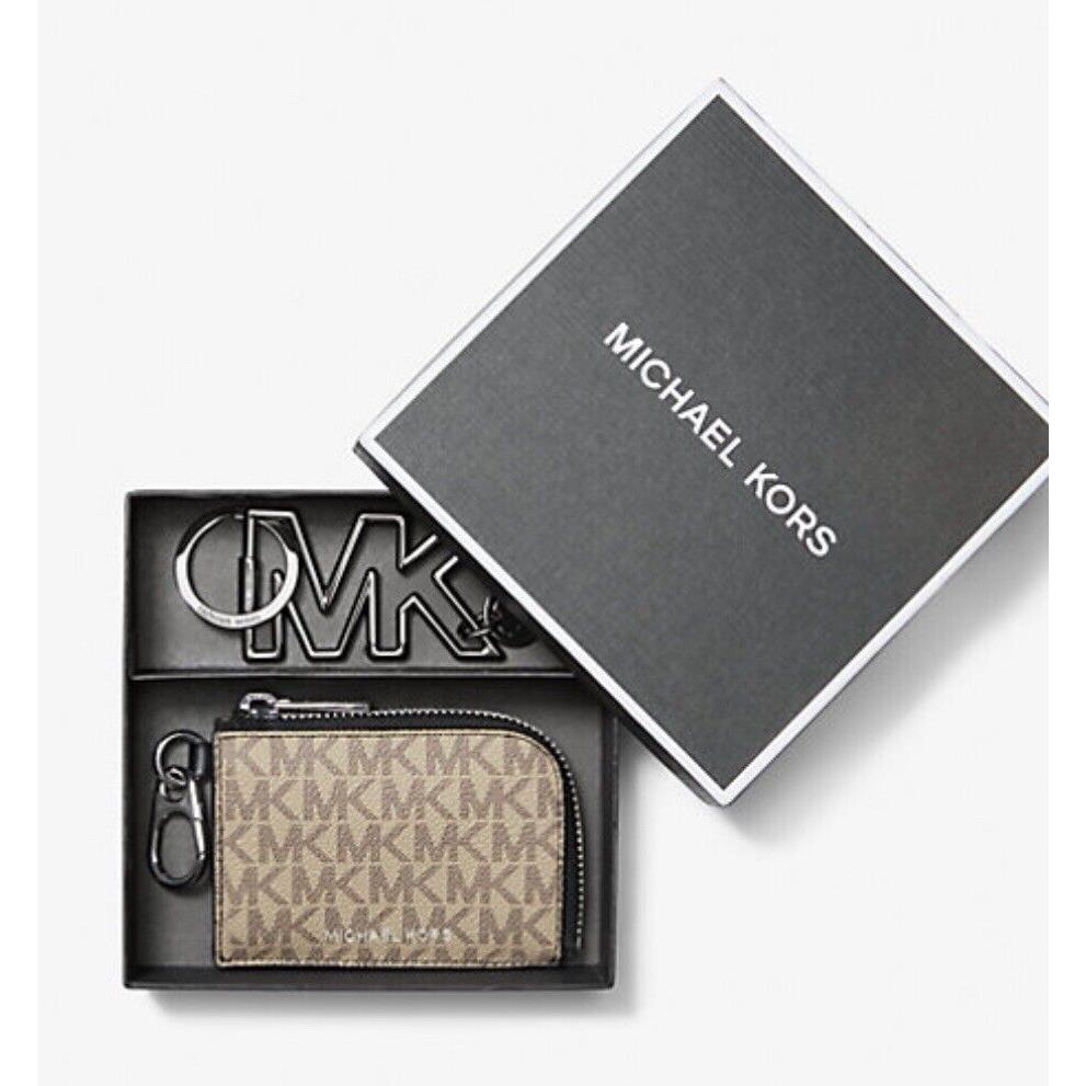 Michael Kors Logo Wallet and Keychain Gift Set Hemp/brown