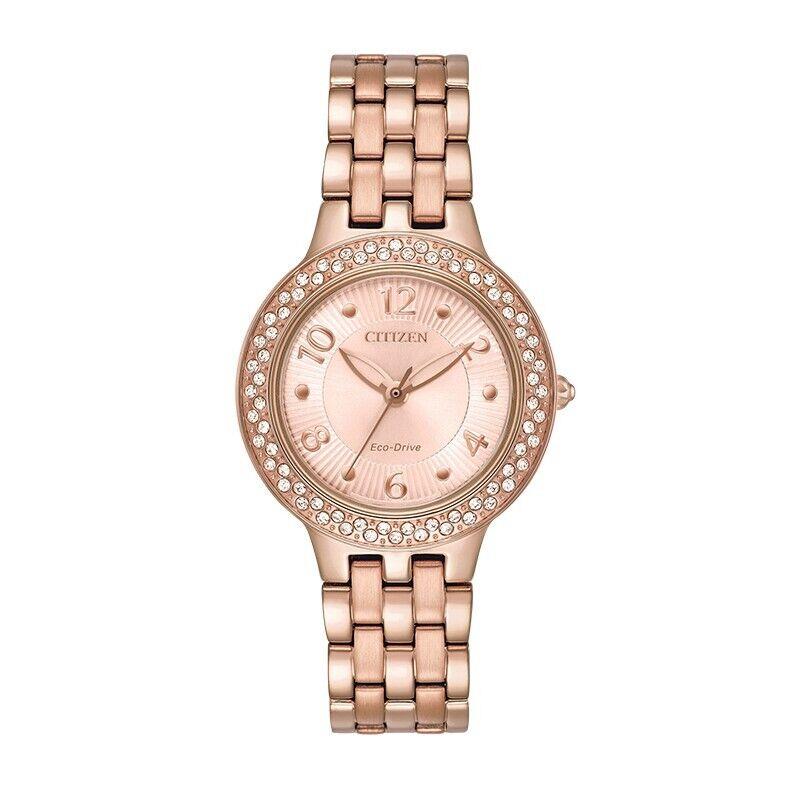 Citizen Silhouette Crystal E2083-58Q Eco-drive Women`s Watch - Dial: Rose Gold, Band: Rose Gold, Bezel: Rose Gold