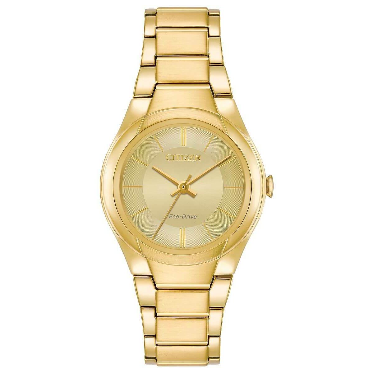 Citizen Chandler FE2092-57P Ladies 29mm Champagne Dial Watch - Dial: Champagne, Band: Gold, Bezel: Gold