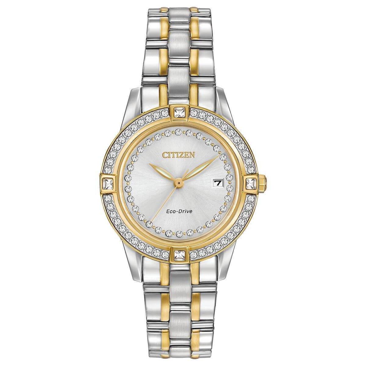 Citizen Silhouette Crystal FE1154-57A Ladies 29mm Watch - Dial: Silver, Band: Silver, Bezel: Silver