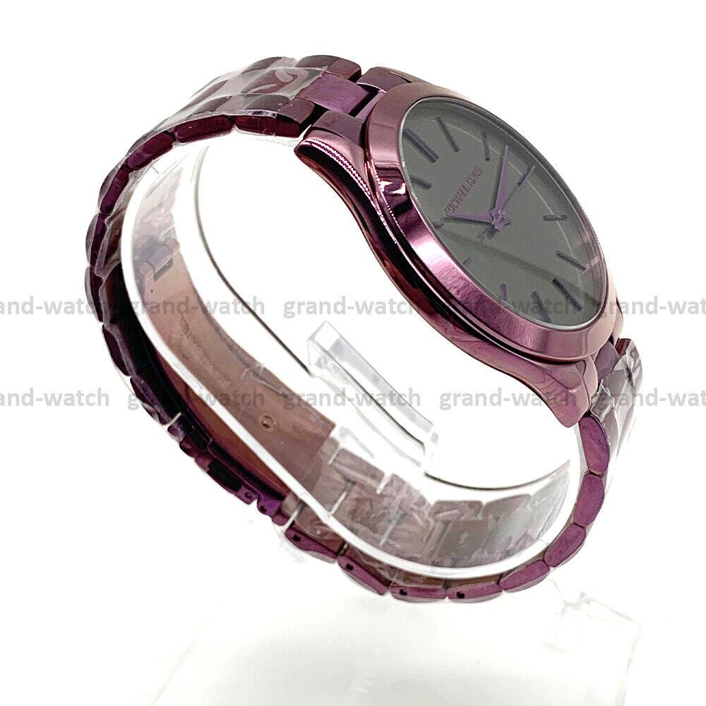 Michael Kors MK3551 Slim Runway Plum Tone Bracelet Black Dial Women`s Watch - Dial: Black, Band: Plum, Bezel: Plum