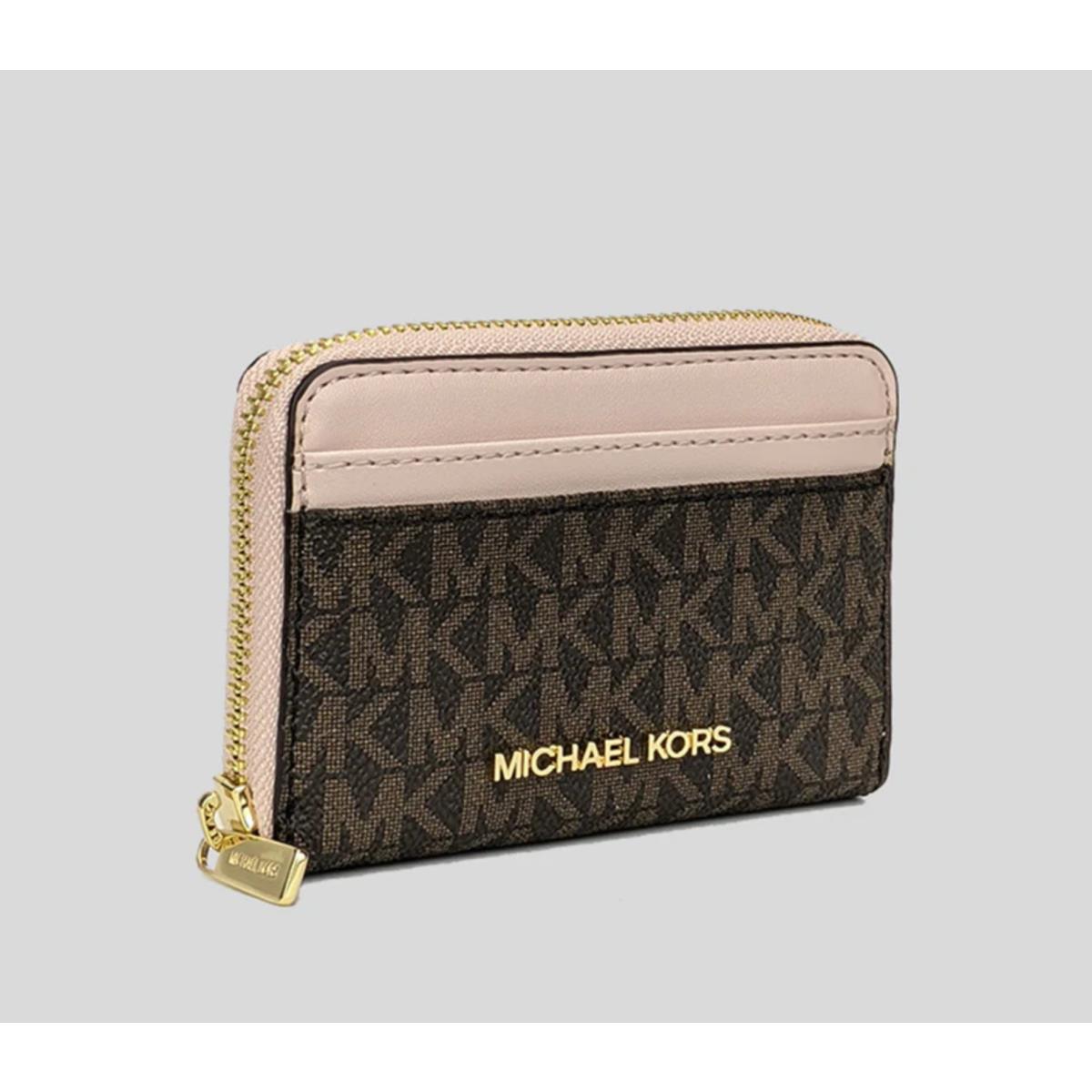 Michael Kors Jet Set Travel MD Zip Around Card Case In Brown Blush