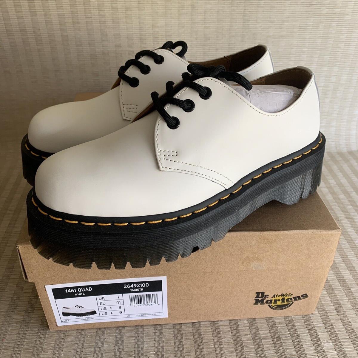 Dr Martens Womens White Leather Chunky Platform Shoes 1461 Quad Retro Size 9