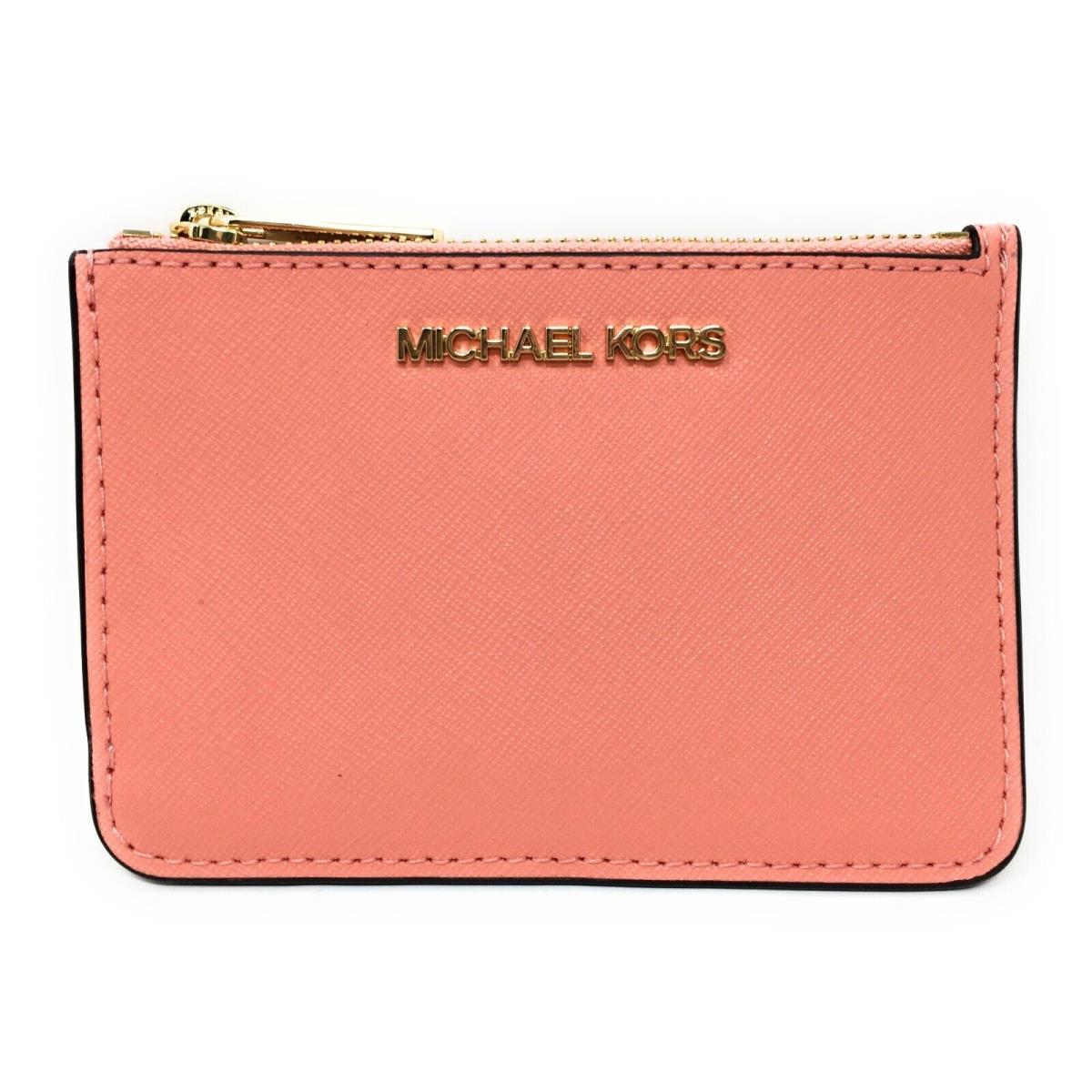 Michael Kors Jet Set Small Top Zip ID Coin Pouch: Peach Saffiano Leather