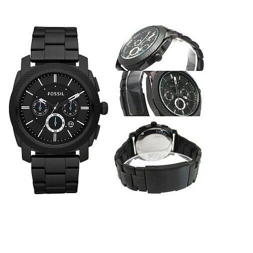 New-fossil Black Tone Stainless Steel Chrono Blue Accent Bracelet Watch FS4552