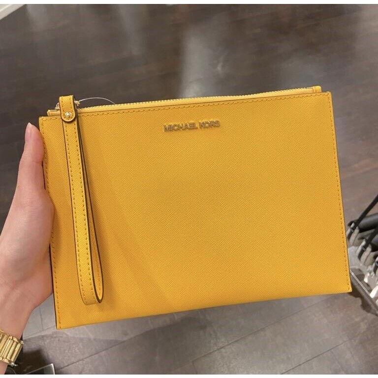 Michael Kors Jet Set Travel XL Zip Clutch Wristlet Leather Yellow