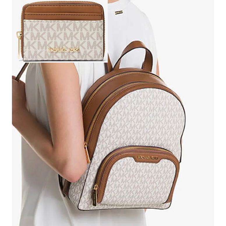 Michael Kors Jaycee Medium Signature Backpack + Wallet Set Vanilla