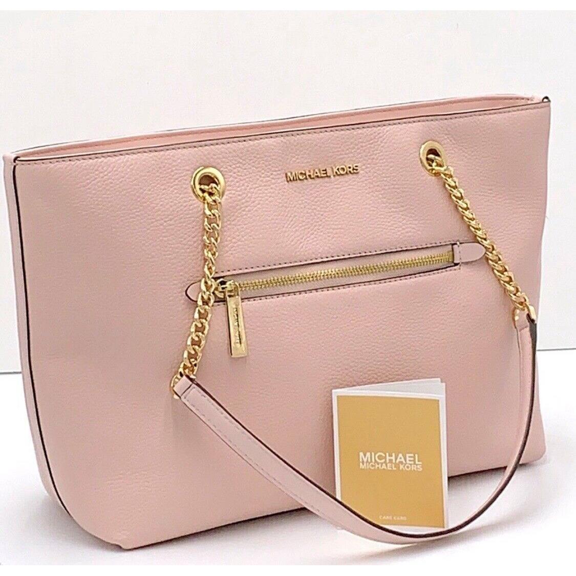 Michael Kors Jet Set Item Medium Fashion Leather Zip Chain Tote Powder Blush