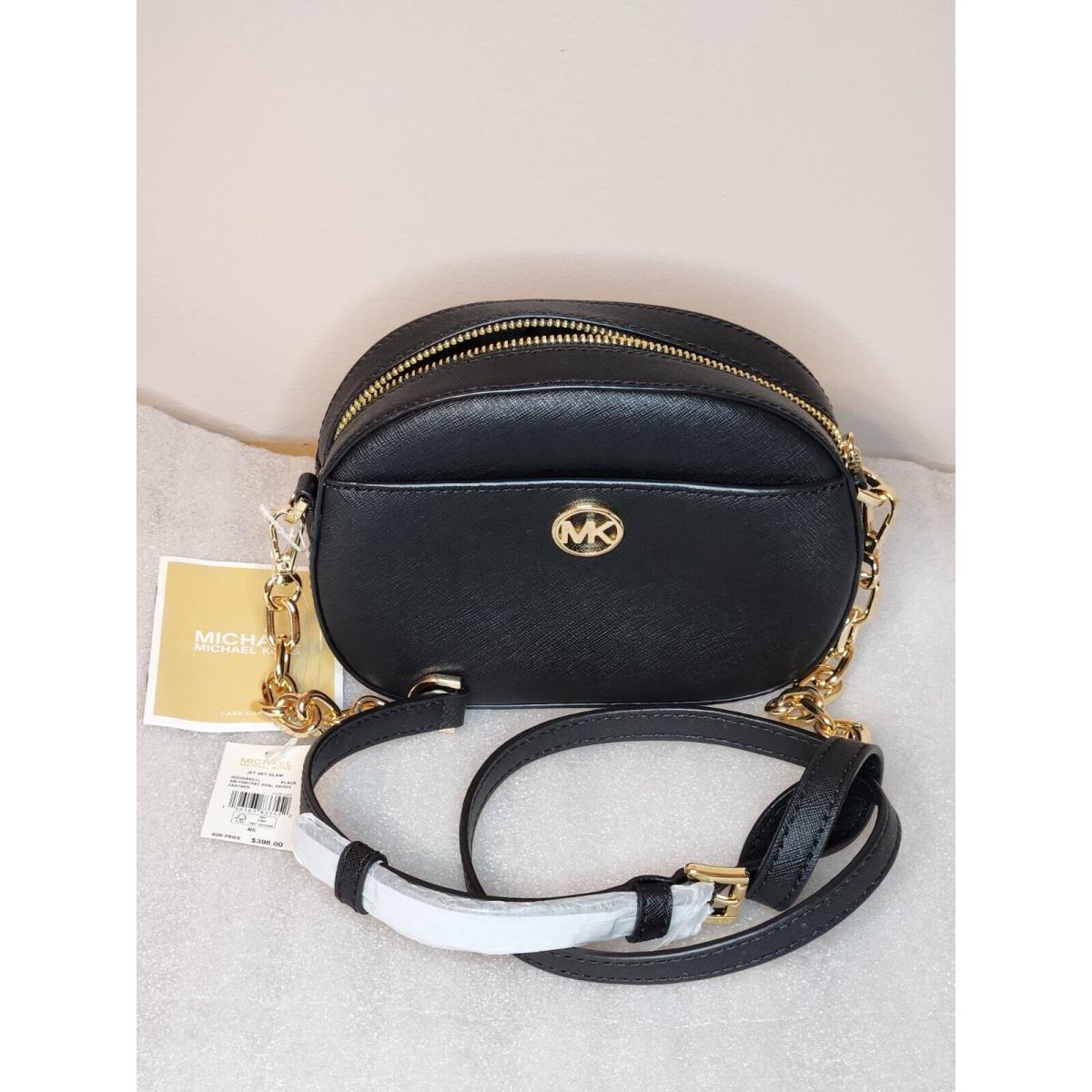 Michael Kors Jet Set Glam Gold Small Pocket Crossbody Bag Shoulder Black Leather