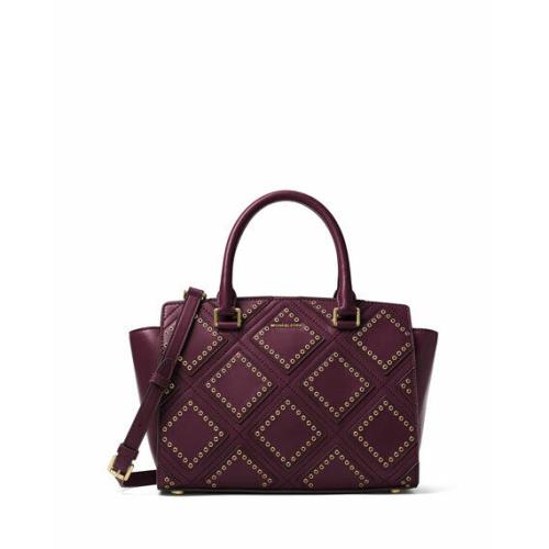 Michael Kors Diamond Grommet Selma Satchel Plum/gold Leather