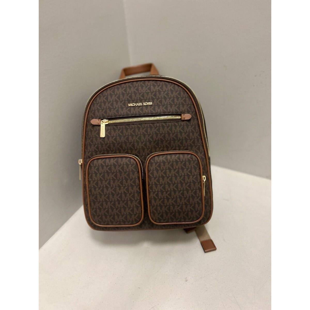 Michael Kors Womens Medium Multi Zip Pocket Backpack Mk Signature Brown