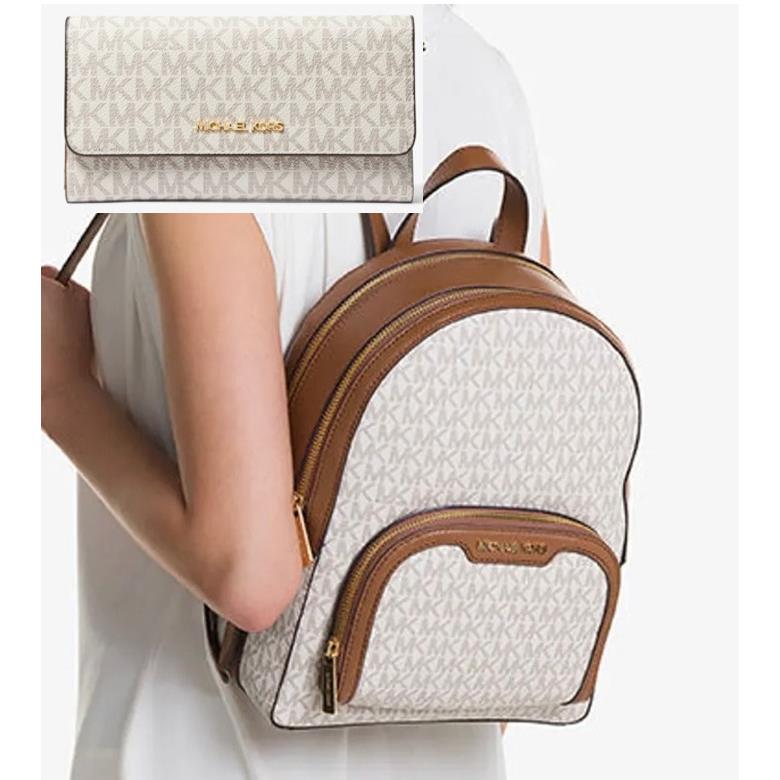 Michael Kors Jaycee Medium Signature Backpack + Wallet Set Vanilla