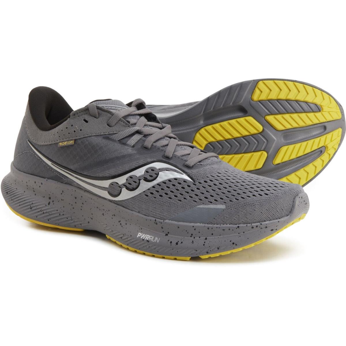 Saucony Men`s Ride 16 US 15 M Gravel Grey Synthetic Mesh Running Shoes - Gray