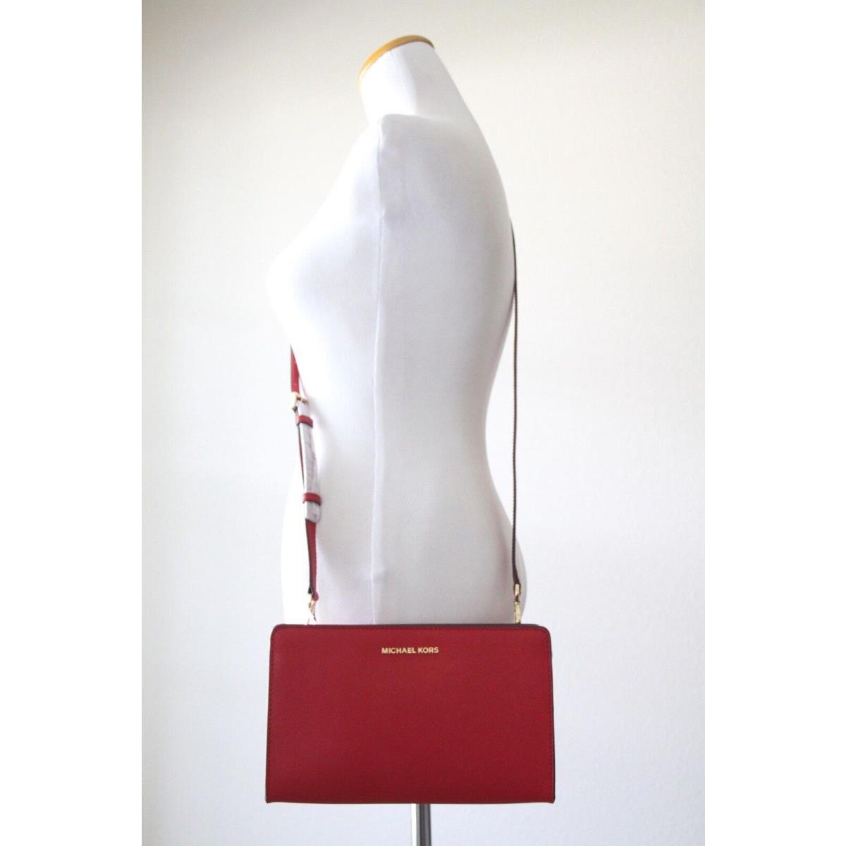 Kors Jet Set Large Leather Crossbody Clutch 32F6GTVC3L Red