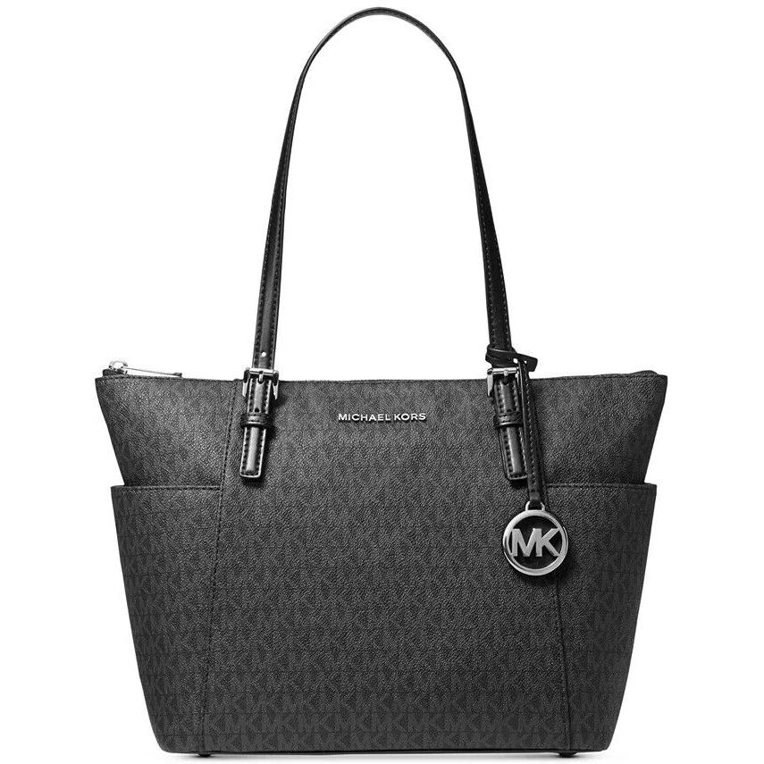 Kors Logo Jet Set East West Top Zip Tote Black Silver - Handle/Strap: Black, Hardware: Silver, Exterior: Black Black