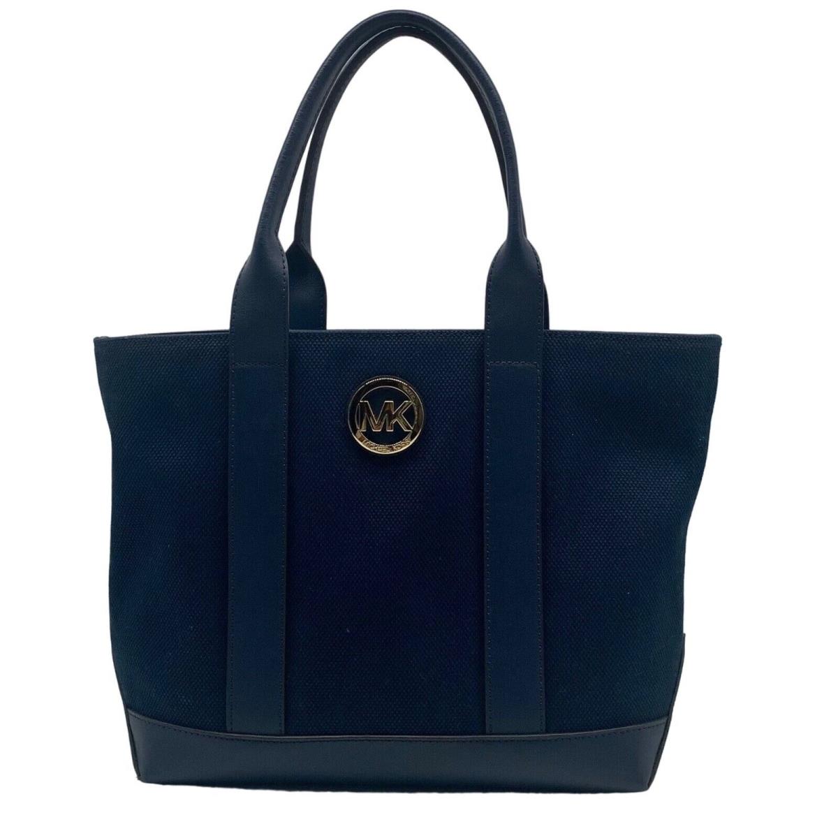 Michael Kors Navy Fulton Textured Canvas and Leather Trim Medium Tote