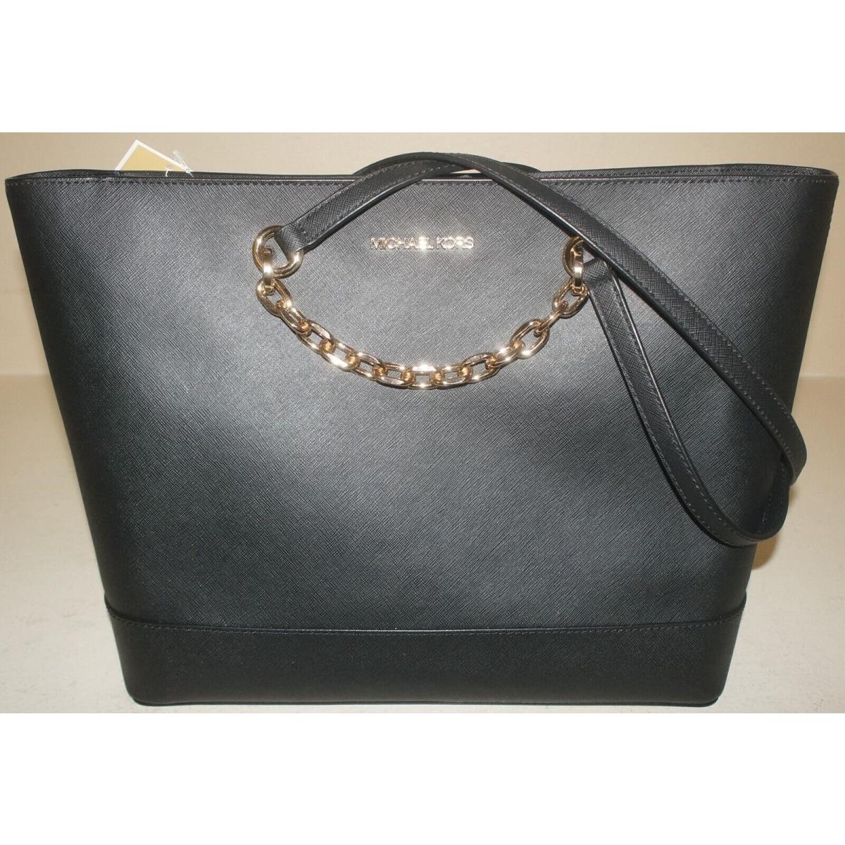 Michael Kors Jet Set Chain Swag 38R3GJ6T6L Top Zip Leather Tote Bag - Black