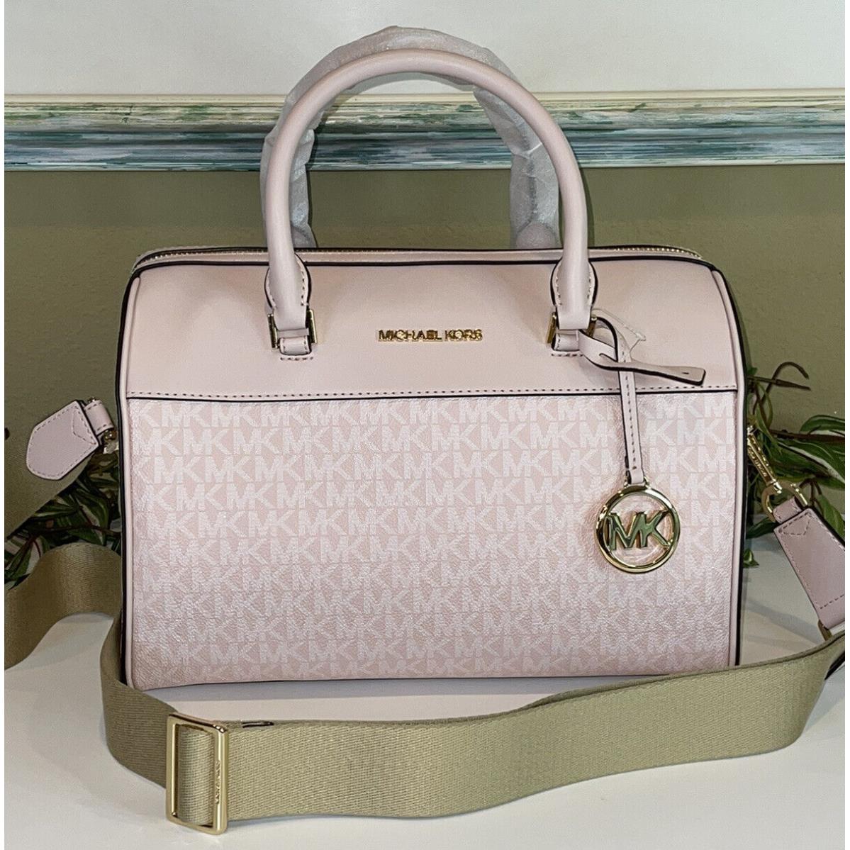 Michael Kors Womens Medium Duffle Satchel Bag Shoulder MK Powder Blush Pink Logo